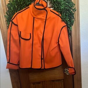 SHEIN Orange and Black Blazer with Stand-Up Collar